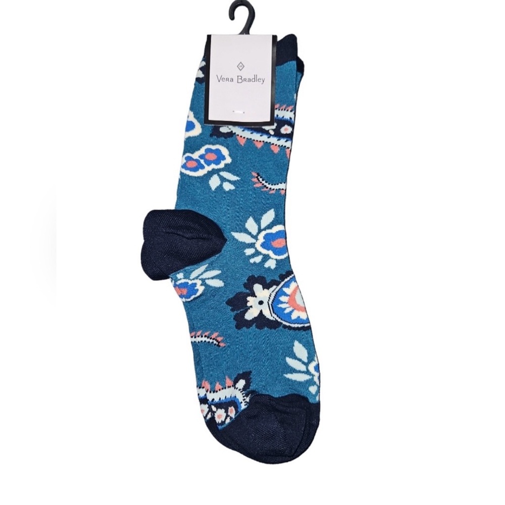 Vera Bradley Women's Crew Socks Teal Haymarket Paisley Jewel